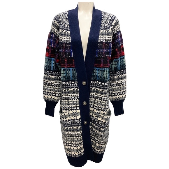 CHANEL NAVY MULTI CASHMERE AND WOOL KNIT LONG CARDIGAN SWEATER - Picture 1 of 7